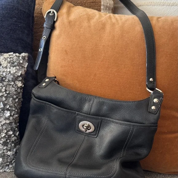 Coach Black Leather Crossbody Bag with Silver Accents - Picture 2 of 9